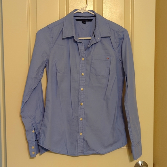 Blue Tommy Hilfiger button down blouse with collar - Picture 1 of 3